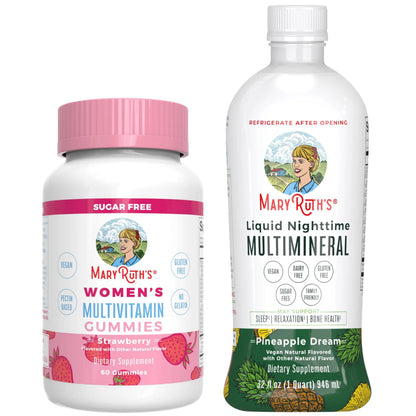 MaryRuth's Multivitamin Gummies for Women (Strawberry) & Liquid Nighttime Multimineral (Pineapple) | Clean Label Project Verified MARYRUTH'S