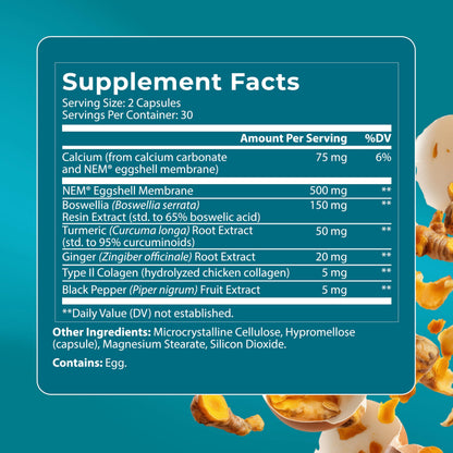 PUREHEALTH RESEARCH Joint Support NEM Eggshell Membrane with Boswellia Extract, Calcium & Turmeric, 60 Capsules PUREHEALTH RESEARCHBuy Supplements Australia