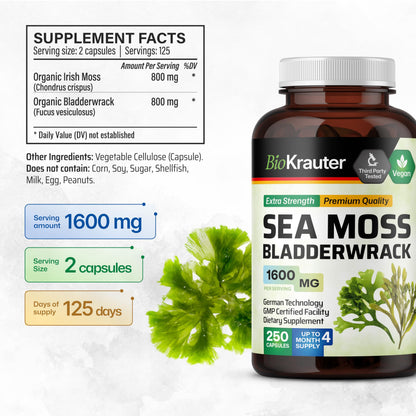 BIO KRAUTER® 2-in-1 Sea Moss for Thyroid Support - Vegan Bladderwrack & Sea Moss Capsules for Women & Men - Natural Сhondrus Сrispus Seaweed Supplement 1600 mg - 125 Days of Supply, Non-GMO BIO KRAUTERBuy Supplements Australia