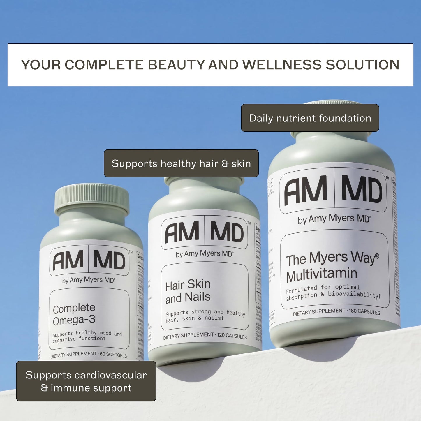Amy Myers MD Hair Skin and Nails - Supports Strong Hair, Radiant Skin & Healthy Nails - L-Proline, Horsetail, Hyaluronic Acid - Gluten-Free - 120 Capsules (30 Servings) Amy Myers MDBuy Supplements Australia