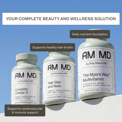 Amy Myers MD Hair Skin and Nails - Supports Strong Hair, Radiant Skin & Healthy Nails - L-Proline, Horsetail, Hyaluronic Acid - Gluten-Free - 120 Capsules (30 Servings) Amy Myers MDBuy Supplements Australia