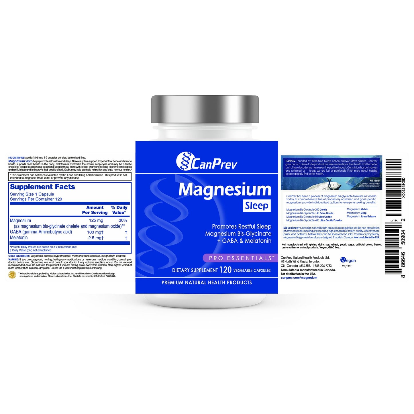 CanPrev Magnesium Bisglycinate Chelated + GABA & Melatonin, 120 Veg Caps, 120-Day Supply, Support Restful Night, Muscle Function, Promote Relaxation & Balanced Sleep-Wake Cycle, Vegan, No GMO & Gluten CanPrevBuy Supplements Australia
