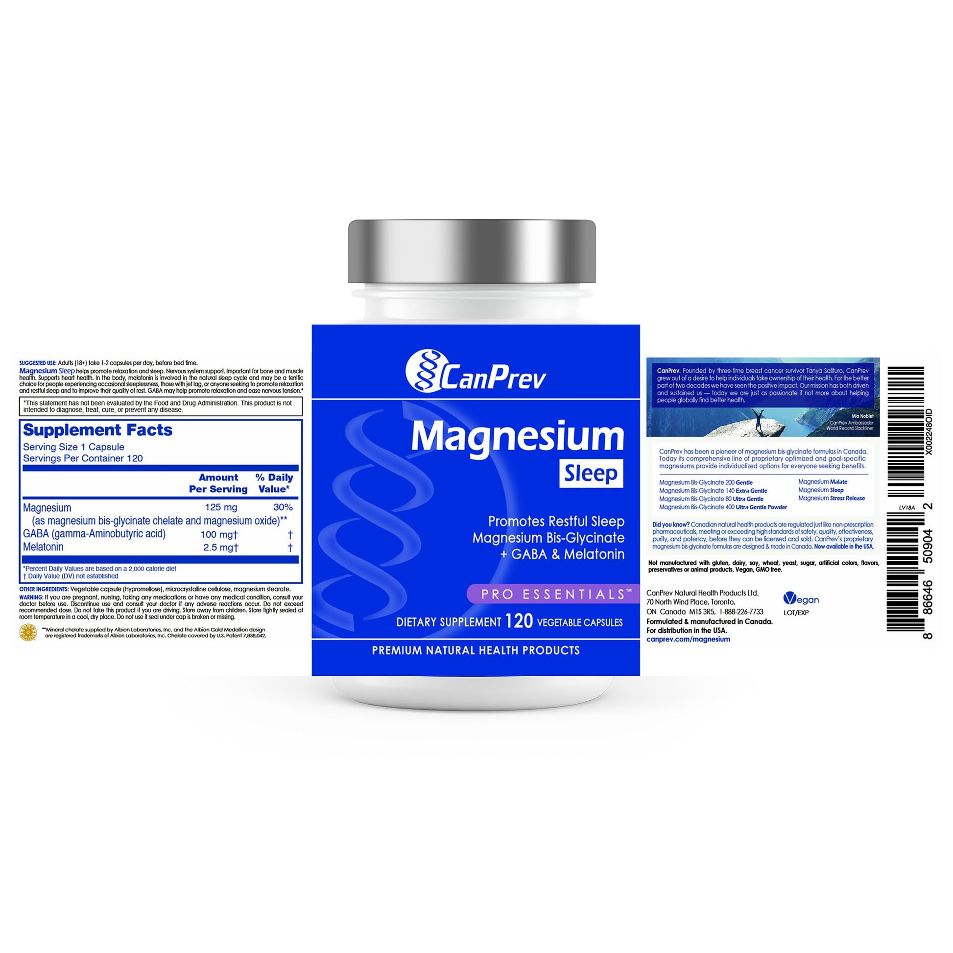 CanPrev Magnesium Bisglycinate Chelated + GABA & Melatonin, 120 Veg Caps, 120-Day Supply, Support Restful Night, Muscle Function, Promote Relaxation & Balanced Sleep-Wake Cycle, Vegan, No GMO & Gluten CanPrevBuy Supplements Australia