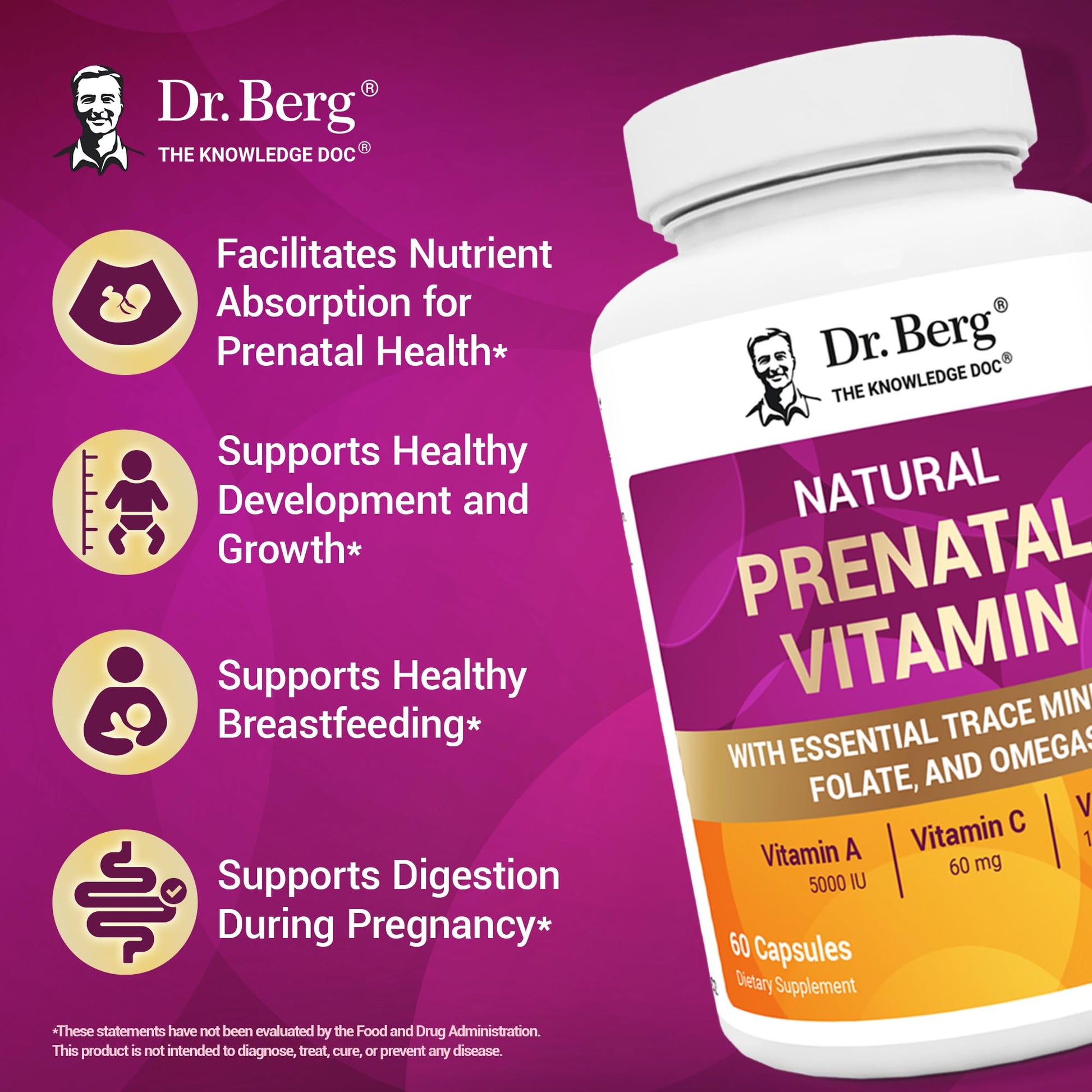 Dr. Berg Natural Prenatal Vitamins for Women (Pregnant & Nursing) - Prenatal Vitamins with Folate, Vitamins, Minerals, Omegas, &11 Powerful Superfoods - Womens Prenatal Multivitamin - 60 Capsules Dr. Berg NutritionalsBuy Supplements Australia