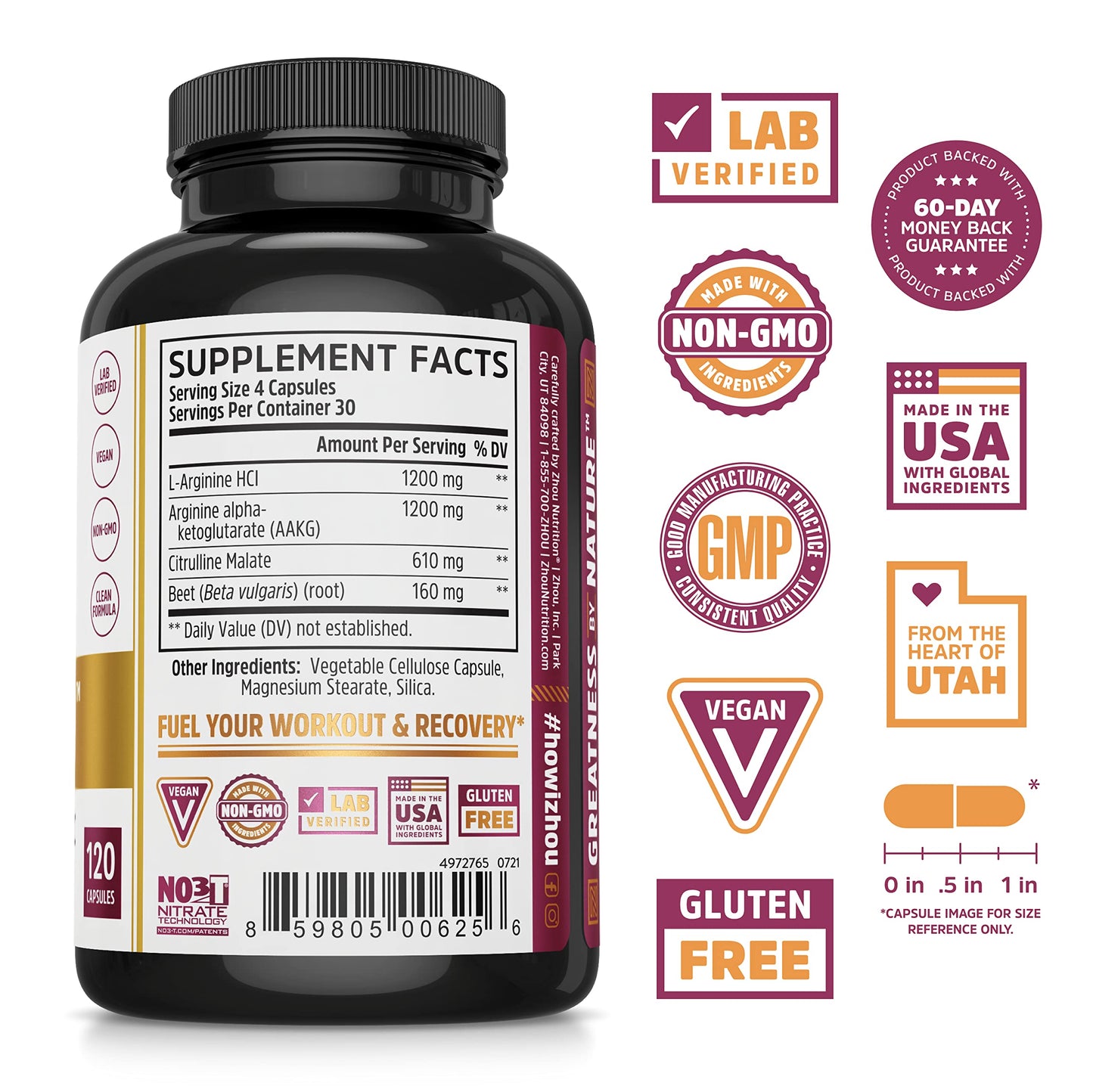 Zhou Nitric Oxide with L Arginine, Citrulline Malate, AAKG and Beet Root | Powerful N.O. Zhou NutritionBuy Supplements Australia
