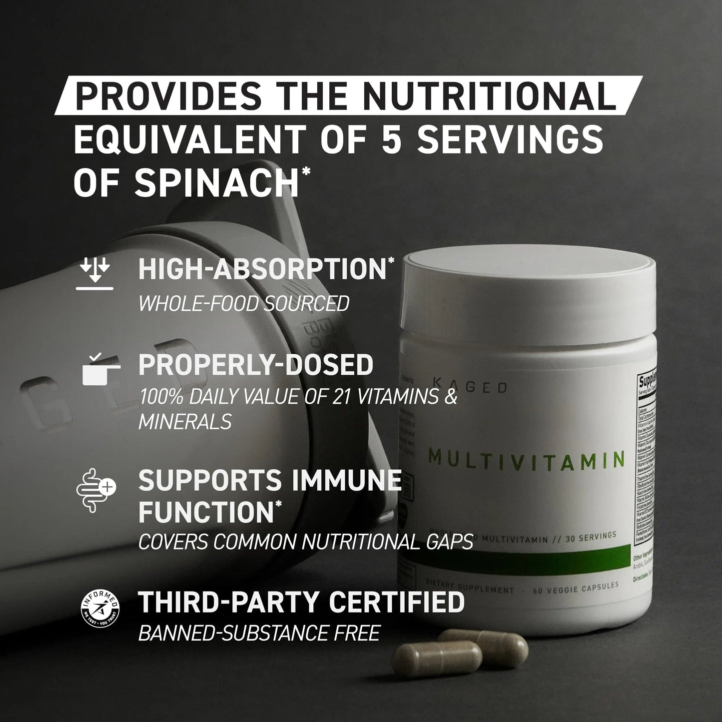 Kaged Multivitamin Capsules | Unflavored | Whole Foods Organic Fruits & Veggies | Plant Based Vegan Multivitamin KagedBuy Supplements Australia