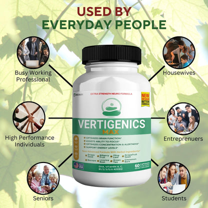 Vertigenics Max – Brain & Focus Support Supplement – Extra Strength Neuro Formula with Vitamins, Minerals & Herbal Blend – Supports Clarity, Alertness & Energy – 60 Capsules (1) VertigenicsBuy Supplements Australia