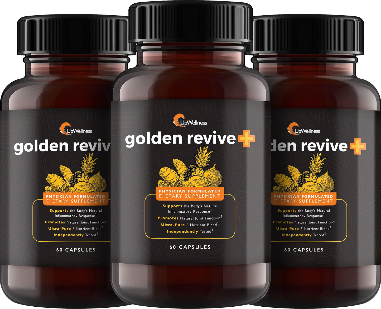 UpWellness Golden Revive + Joint Support Supplement Featuring Turmeric with Black Pepper, Quercetin, and Magnesium- Turmeric Boswellia Supplement - 6 Active Ingredients - 60 Capsules, 3 Pack UpWellnessBuy Supplements Australia