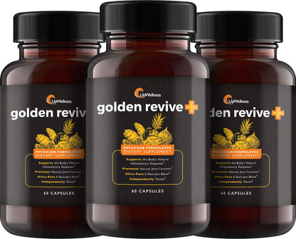 UpWellness Golden Revive + Joint Support Supplement Featuring Turmeric with Black Pepper, Quercetin, and Magnesium- Turmeric Boswellia Supplement - 6 Active Ingredients - 60 Capsules, 3 Pack UpWellnessBuy Supplements Australia