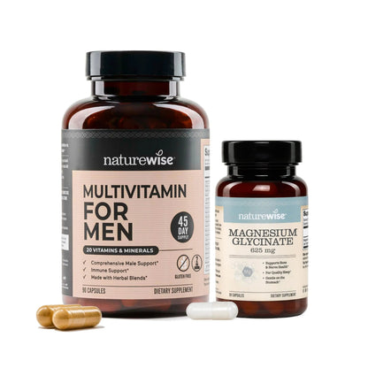NatureWise [1] Multivitamin for Men - Non-GMO - 90 Capsules[45-Day Supply] + [1] Magnesium Glycinate 625mg - Chelated Magnesium - 30 Capsules[30-Day Supply] NatureWiseBuy Supplements Australia