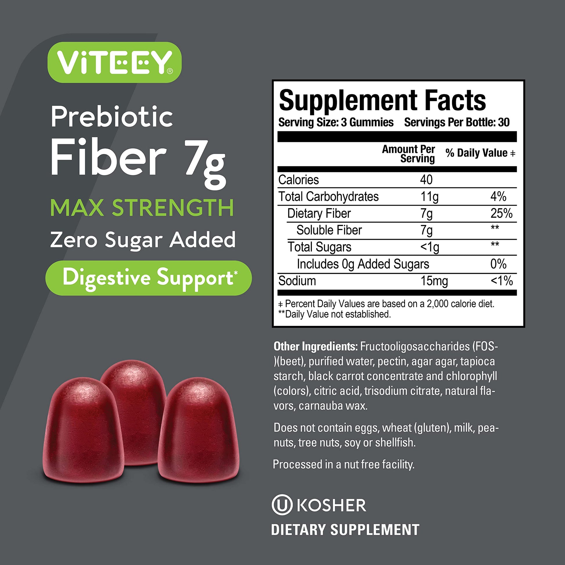 Prebiotic Fiber Gummies 7G Extra Strength [Zero Sugar Added] Digestive Heath Regularity ViteeyBuy Supplements Australia