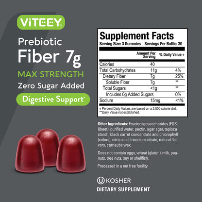 Prebiotic Fiber Gummies 7G Extra Strength [Zero Sugar Added] Digestive Heath Regularity ViteeyBuy Supplements Australia
