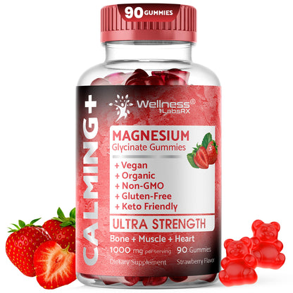 Magnesium Glycinate Gummies, 1000 mg - Magnesium Supplement to Support Relaxation, Heart Health - Chewable Calm Magnesio Gummies for Adults,