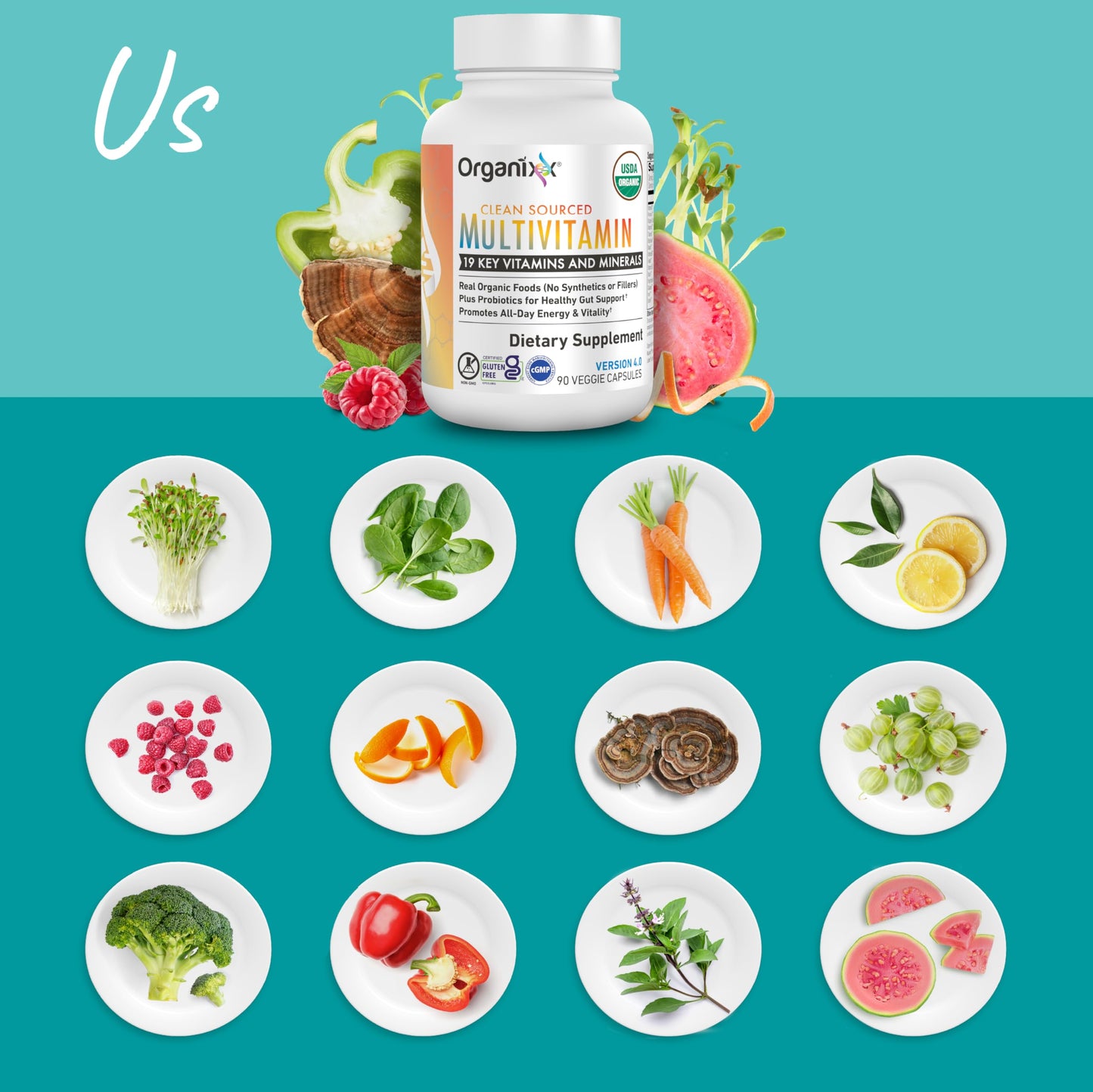 Organixx Clean Sourced Multivitamin for Women & Men, w/Vitamin C, D3, Vitamin B Complex, Probiotics, Organic Fruits & Vegetables, Supports Digestive Gut Health, Immune Support, 90 Vegan Gel Capsules OrganixxBuy Supplements Australia