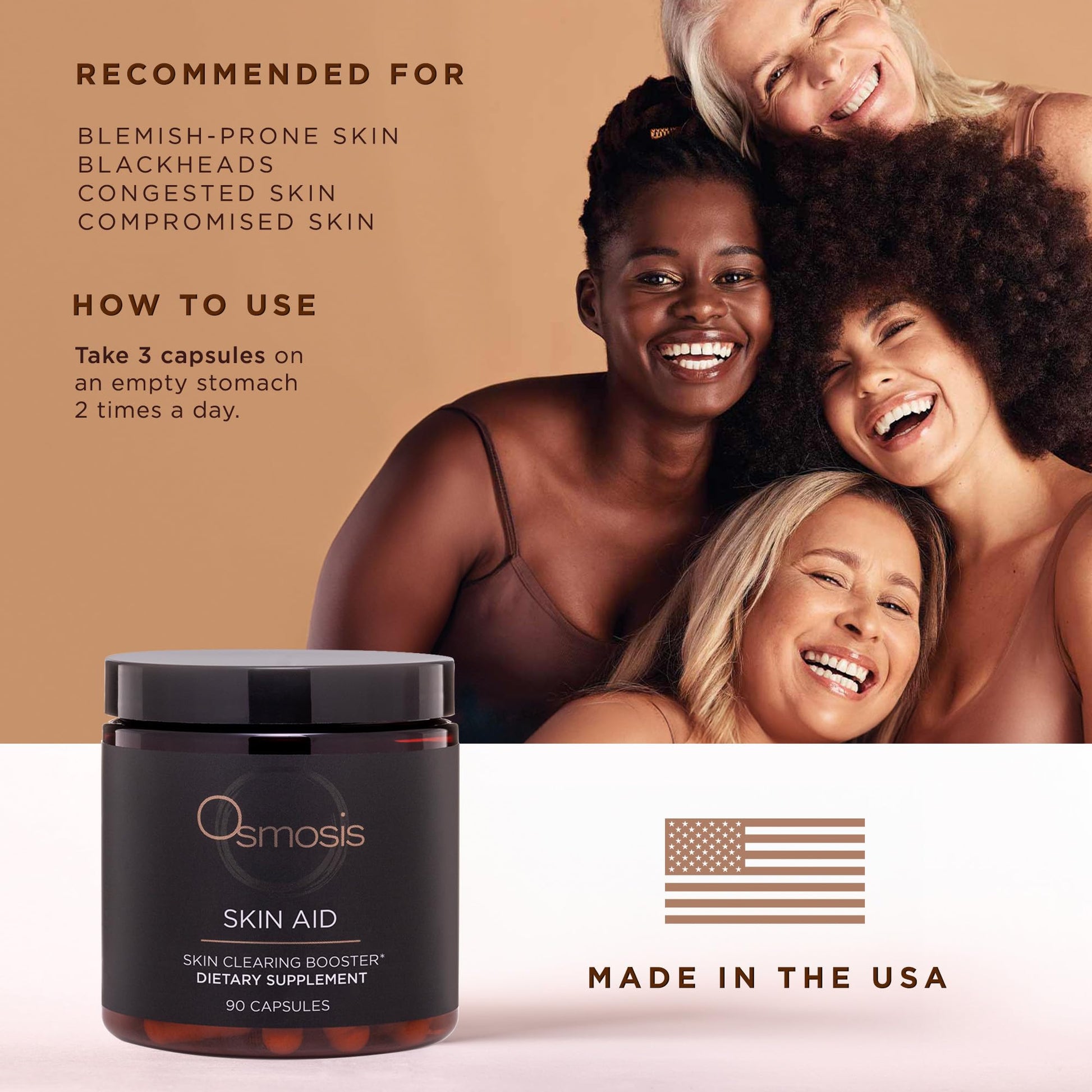OSMOSIS Skin Aid Daily Supplement, Microbiome and Immunity Support, Vitamin A, for Acne and Blemish Prone Skin, 90 Count OSMOSISBuy Supplements Australia