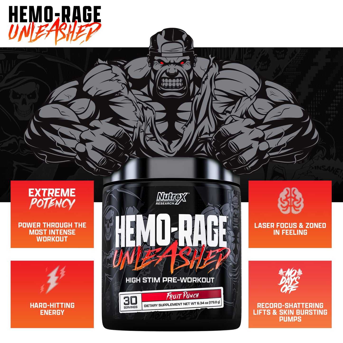 Nutrex Research Hemo-Rage Extreme High Stim Pre Workout Powder | Insane Lasting Energy Nutrex ResearchBuy Supplements Australia