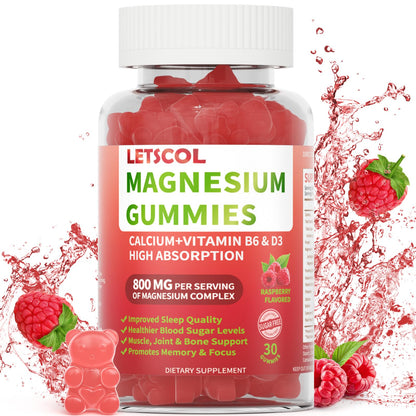 LETSCOL Magnesium Glycinate Gummies 800mg Per Serving, Sugar Free Magnesium Supplement with Magnesium Malate, Calcium, Vitamin D3, B6, CoQ10 for Calm Support & Zzz for Adults Kids LETSCOLBuy Supplements Australia