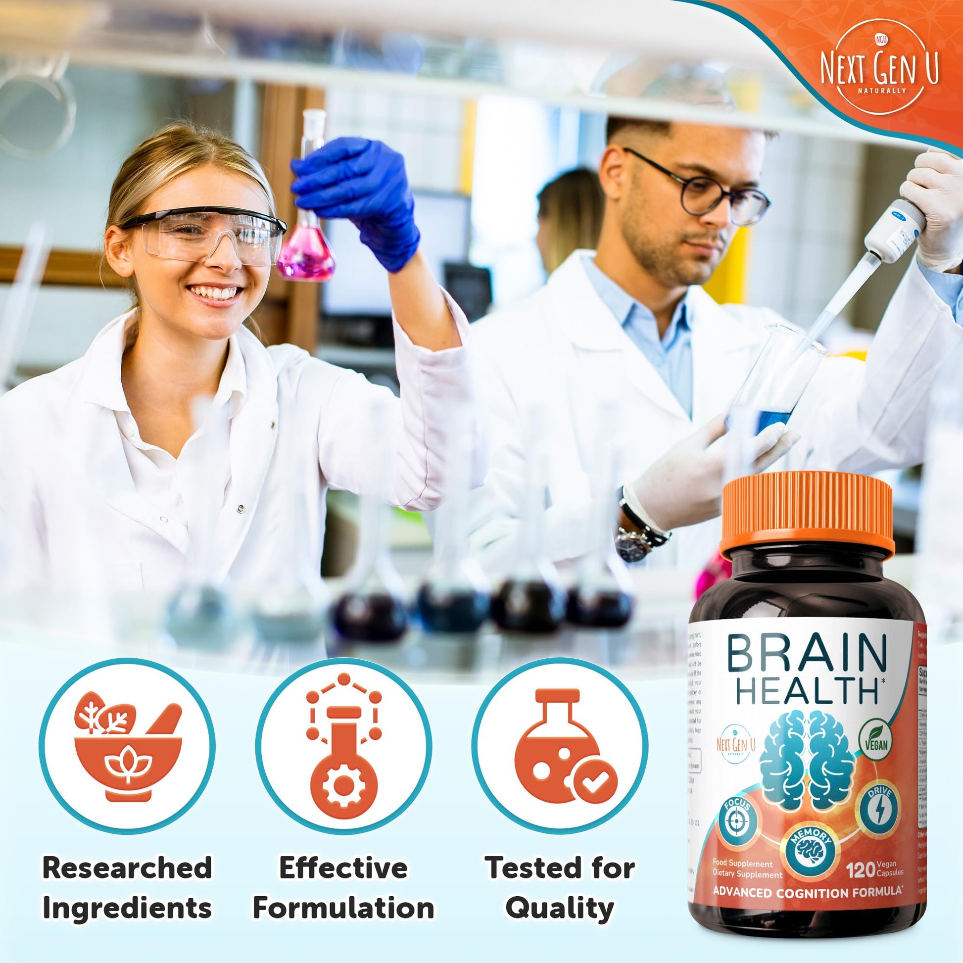 Brain Supplement - 120 Vegan Capsules - Dietary Nootropic May Help Memory, Cognitive Function & Focus - Formulation with Amino Acids, Polyphenols & B Vitamins - for Women, Men & Seniors - by NextGenU NGU Next Gen UBuy Supplements Australia