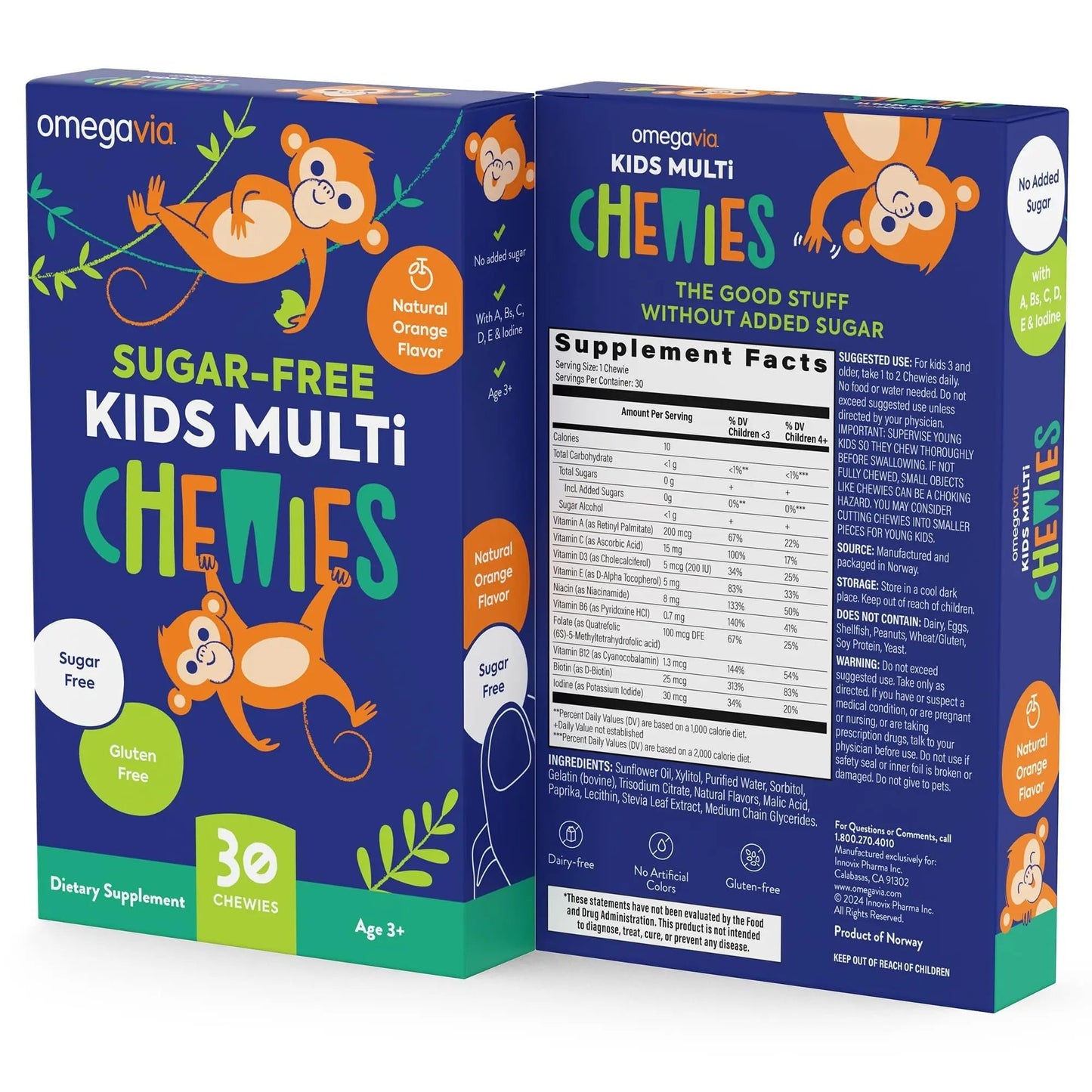 OmegaVia Sugar Free Kids Multivitamin Chewies - Daily Chewable Gummy Vitamins for Kids 3+ OmegaVia