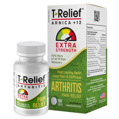 T-Relief Extra Strength Arthritis Pain Reliever Arnica +12 Natural Medicines for Joint Soreness Stiffness Aches, Quick Dissolving Pain Relief for Women & Men - 100 Tablets MediNaturaBuy Supplements Australia