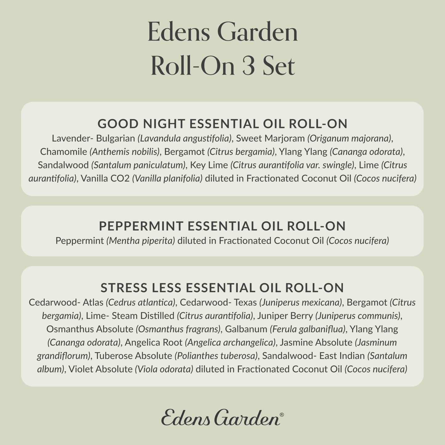 Edens Garden Essential Oil Roll-On Set (Good Night, Peppermint, Stress Less)- Aromatherapy Roller Edens GardenBuy Supplements Australia
