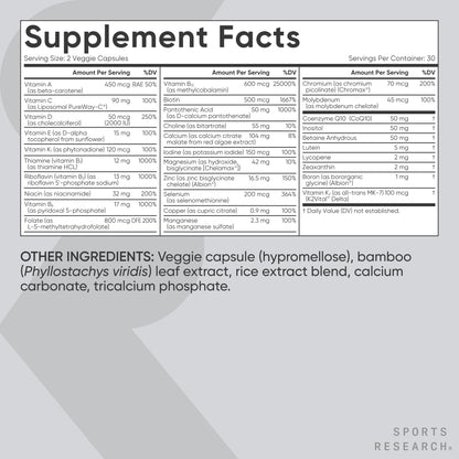 Sports Research® Multivitamin – Advanced Formula - 23 Essential Vitamins & Minerals with CoQ10 & Iodine - Daily Nutrient Support*- Non-GMO Tested & Gluten-Free -60 Veggie Capsules Sports ResearchBuy Supplements Australia