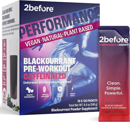 2before All Natural Vegan Pre Workout, with 120mg Caffeine I Clean Energy, Endurance