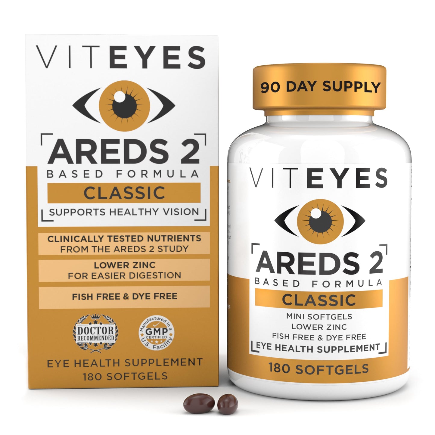 Viteyes AREDS 2 Classic Macular Health Formula Softgels, Eye Health Vitamin to Support Macular Health, Lower Zinc, Eye Vitamins, Macular Vitamins, Beta-Carotene Free, 180 Softgels ViteyesBuy Supplements Australia