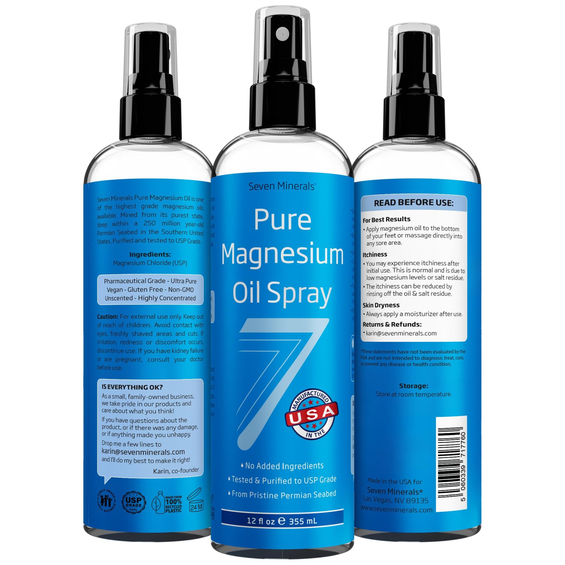Seven Minerals Pure Magnesium Oil Spray, Big 12oz, USP Grade, Extra Strength, for Feet, Sleep, Muscle Pain & Cramps - Mined in The USA Seven MineralsBuy Supplements Australia