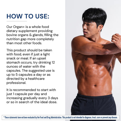 BodyHealth Organ+ Grass-Fed Glandular Organ Complex, Grassfed Beef Organ Supplement, Dessicated Beef Liver, Heart, Kidney, Pancreas, Spleen, Non GMO, Adrenal, Supplement, (150 Capsules) BodyHealthBuy Supplements Australia