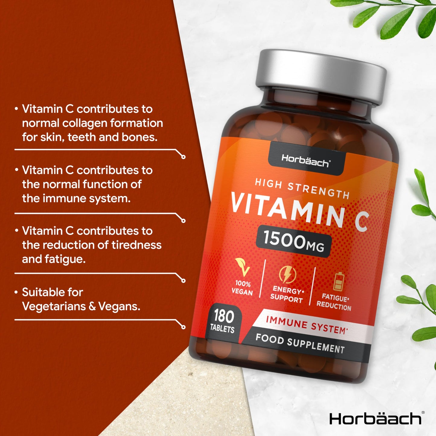 Vitamin C Tablets 1500mg | 180 Count | High Strength Vegan Supplement | No Artificial HorbäachBuy Supplements Australia