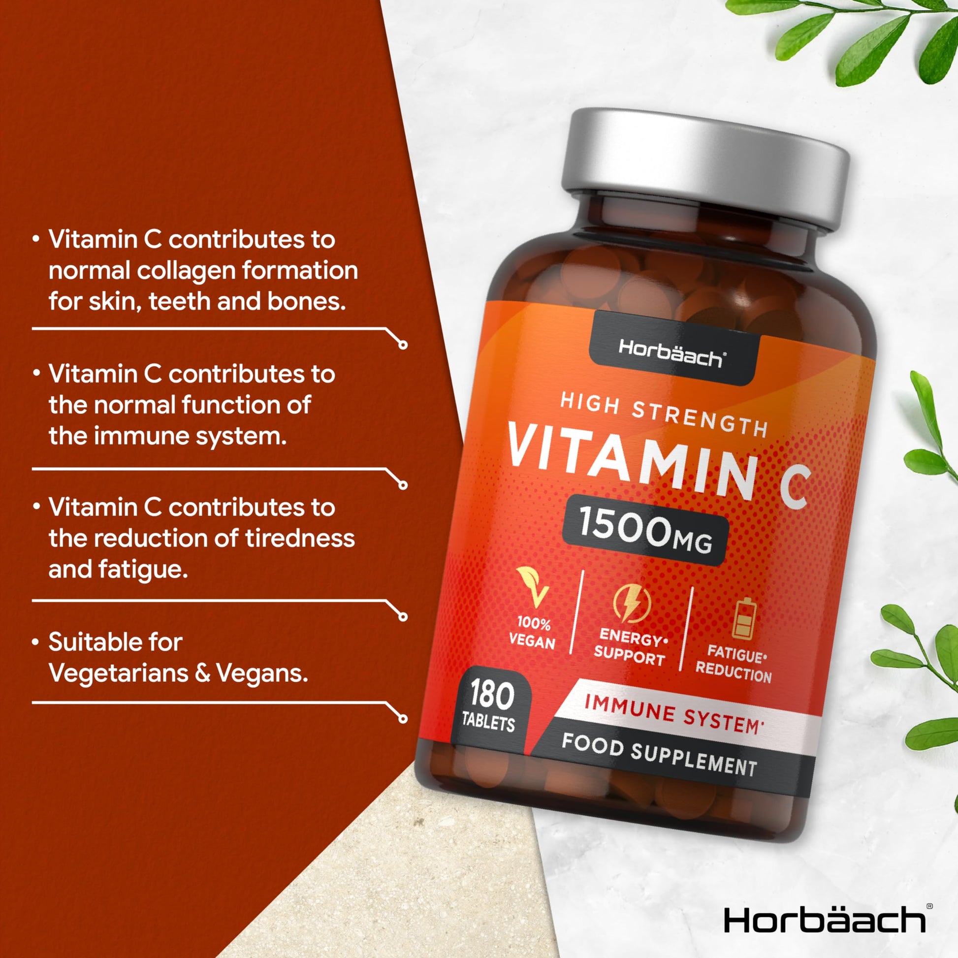 Vitamin C Tablets 1500mg | 180 Count | High Strength Vegan Supplement | No Artificial HorbäachBuy Supplements Australia