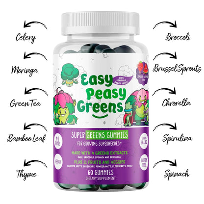 EasyPeasyGreens Daily Veggie Gummies for Kids - 60 Greens Gummies - Helps Picky Eaters Get Their Veggies in EASY PEASY GREENSBuy Supplements Australia