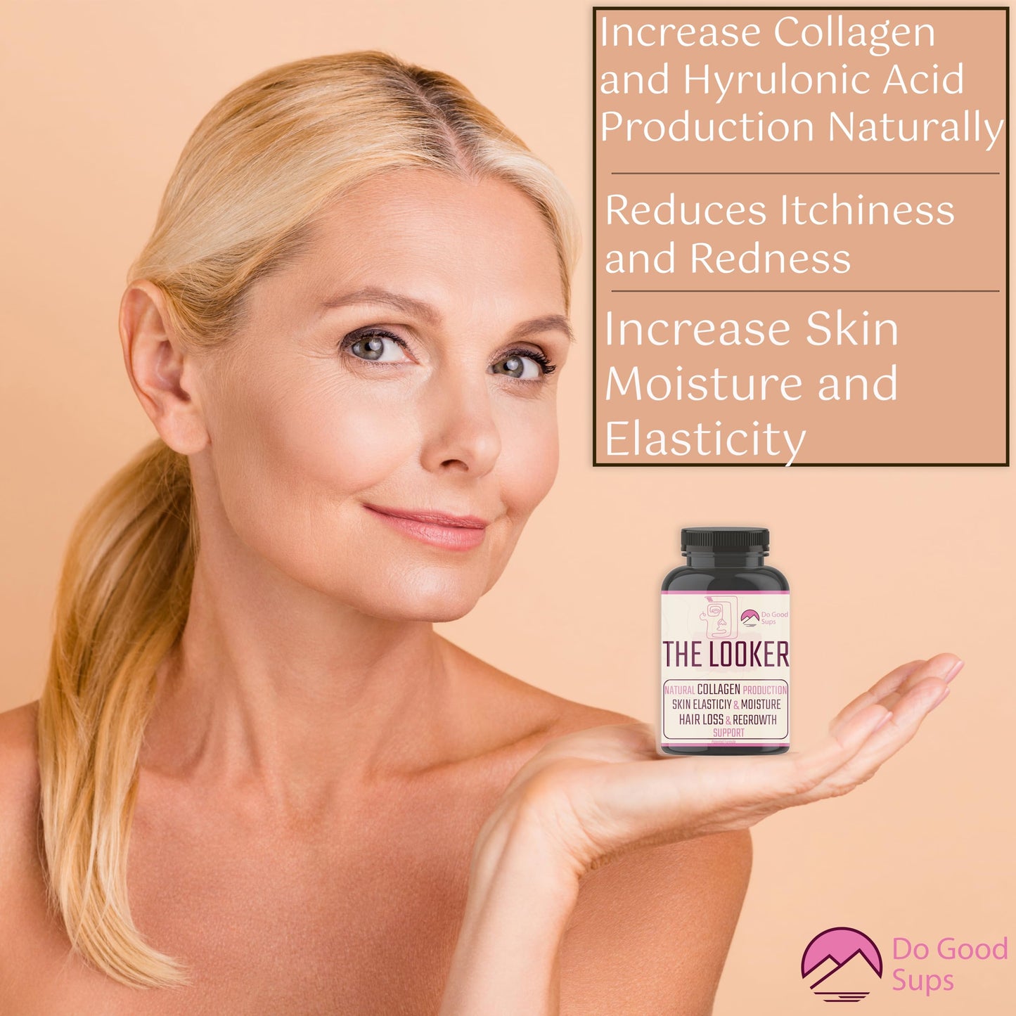 Do Good Sups The Looker 60 Caps- Skin Hair and Nails Vitamins - Natural Collagen Production - Reduces Hair Thinning - Skin Elasticity - Skin Moisture - Plant Sterols Bromelain Zinc Vitamin E Selenium Do Good SupsBuy Supplements Australia