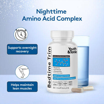 Youth & Tonic PM Bedtime Trim for Lean Appearance & Muscle Definition Support – Nighttime Amino Acids Supplement for Overnight Recovery, Men & Women, 30 Capsules Youth & TonicBuy Supplements Australia