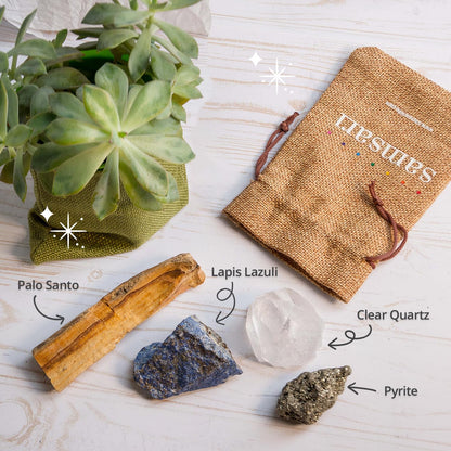 5PCS SAMSARI Abundance XL Crystals Healing Set - (Pyrite, Lapis Lazuli, Clear Quartz), 1 Palo Santo Stick SAMSARIBuy Supplements Australia