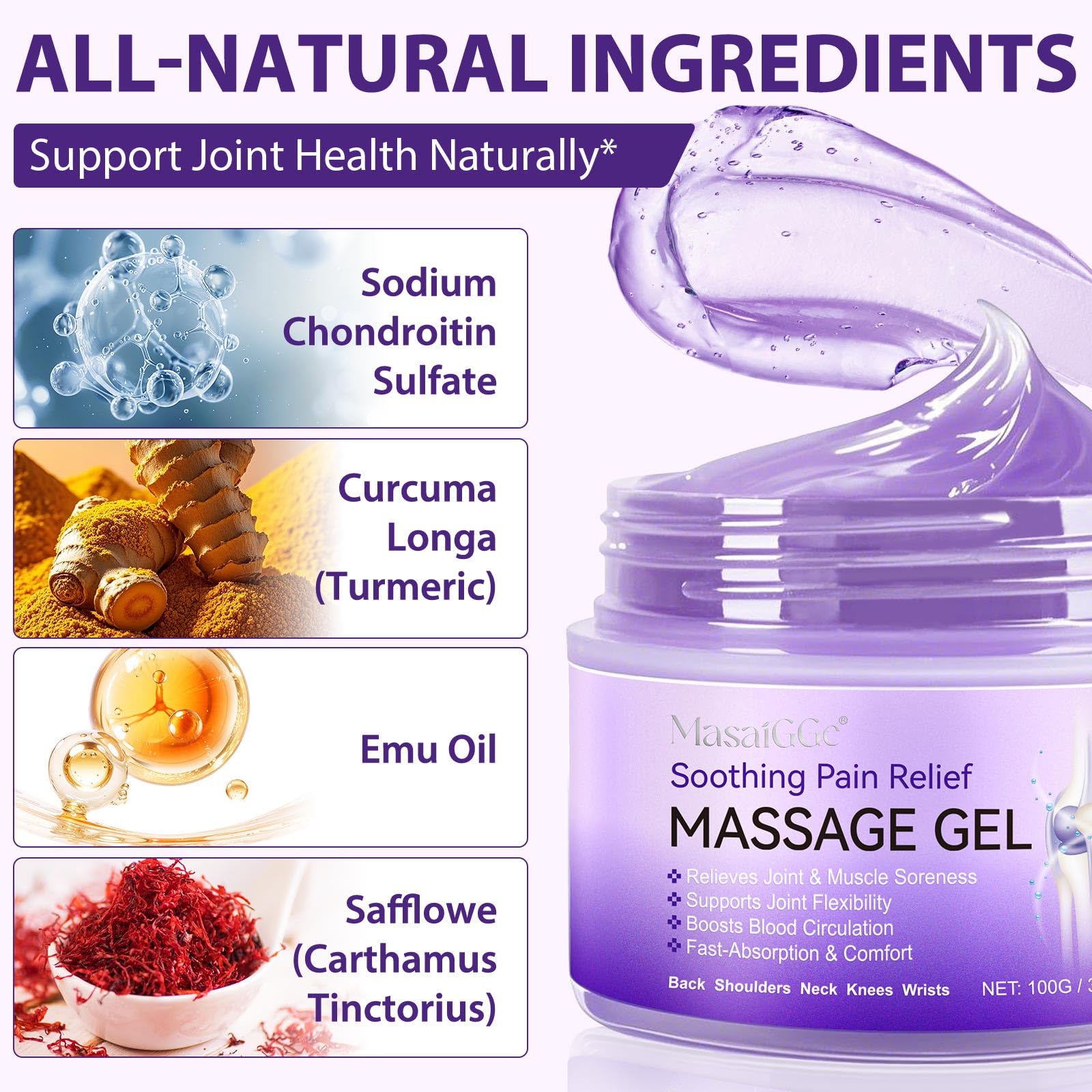 Soothing Massage Gel - Joint Massage Purple Gel, Natural Ingredients & Fast-Absorbing for Soothing Joint, Shoulder, Knee, Back & Muscle Stiffness GTZSXNPBuy Supplements Australia