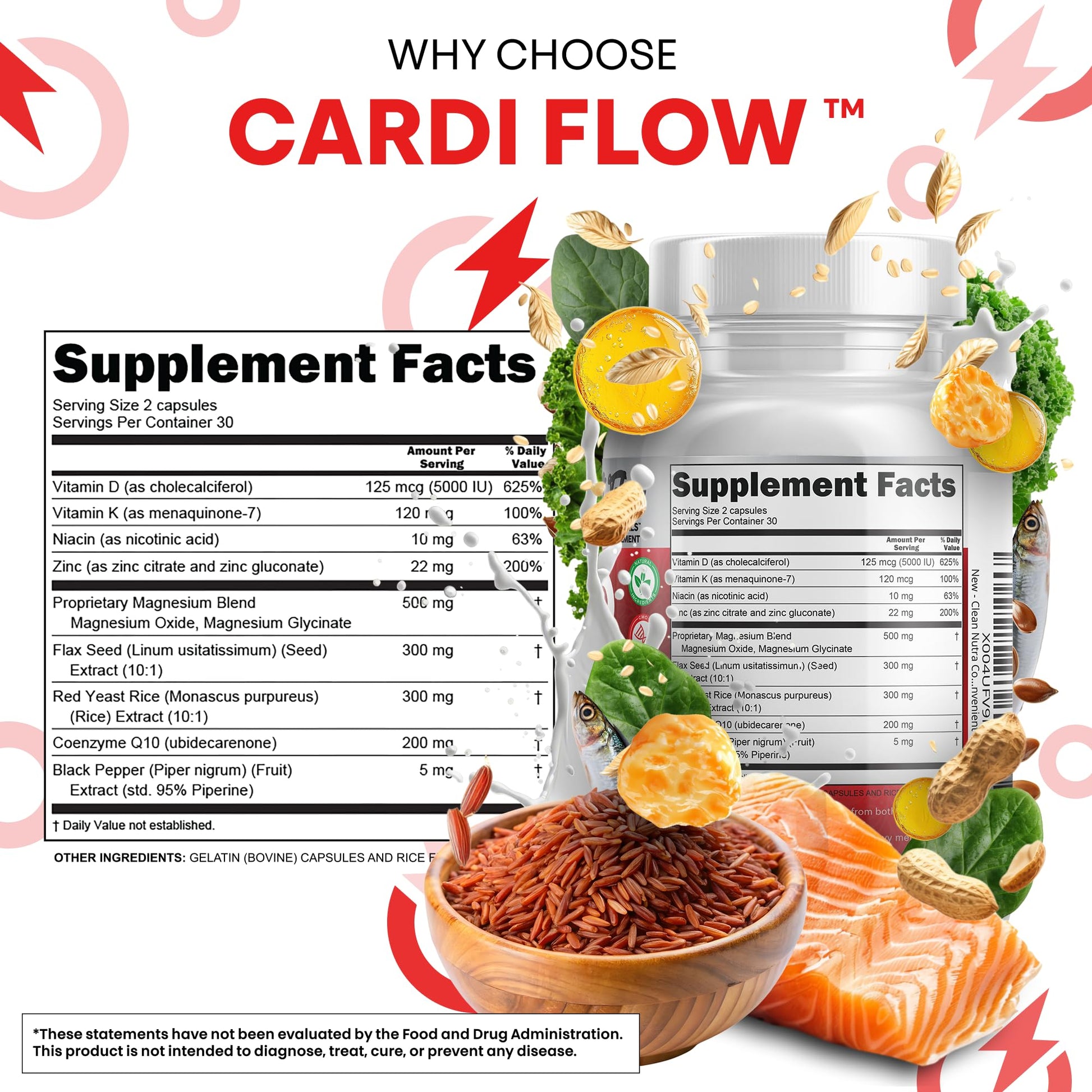 Clean Nutra CoQ10 Red Yeast Rice Magnesium Glycinate Vitamin K2 D3 Niacin Zinc Flax Seed Omega 3 Capsules 60 Count All in One Formula Premium Ingredients Dietary Supplement Clean NutraceuticalsBuy Supplements Australia