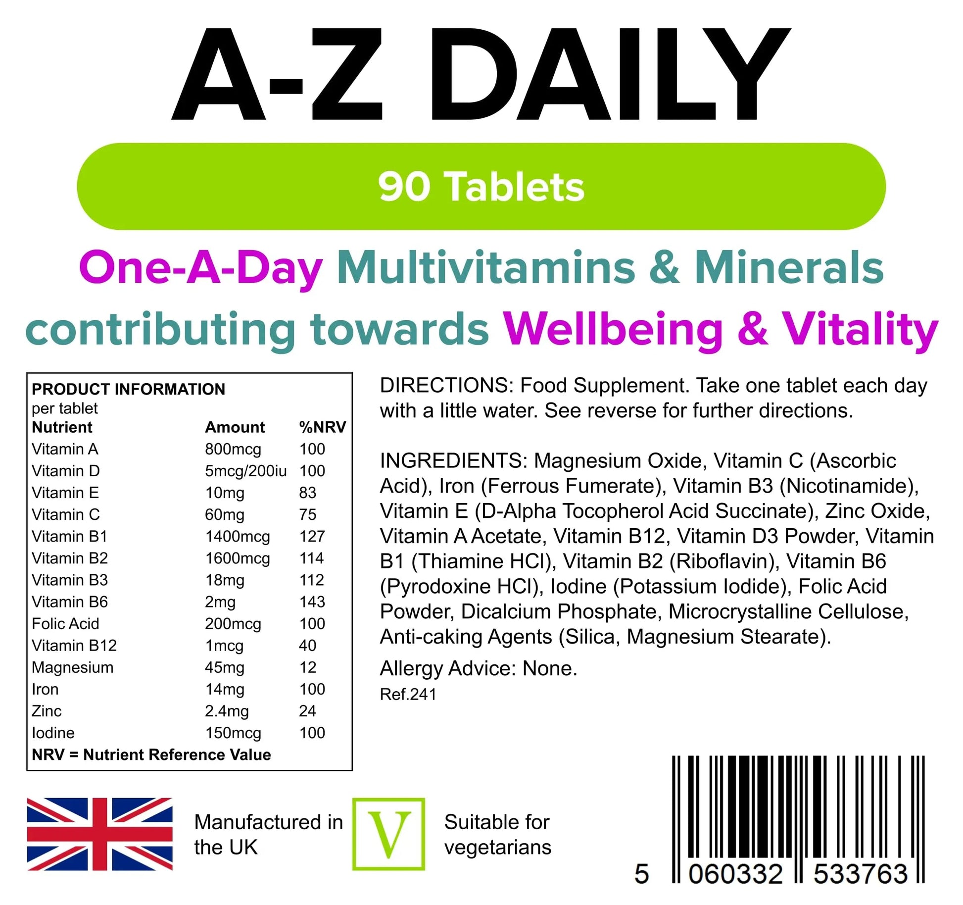 Multivitamin A-Z Daily Tablets 90 Tablets by Lindens LindensBuy Supplements Australia