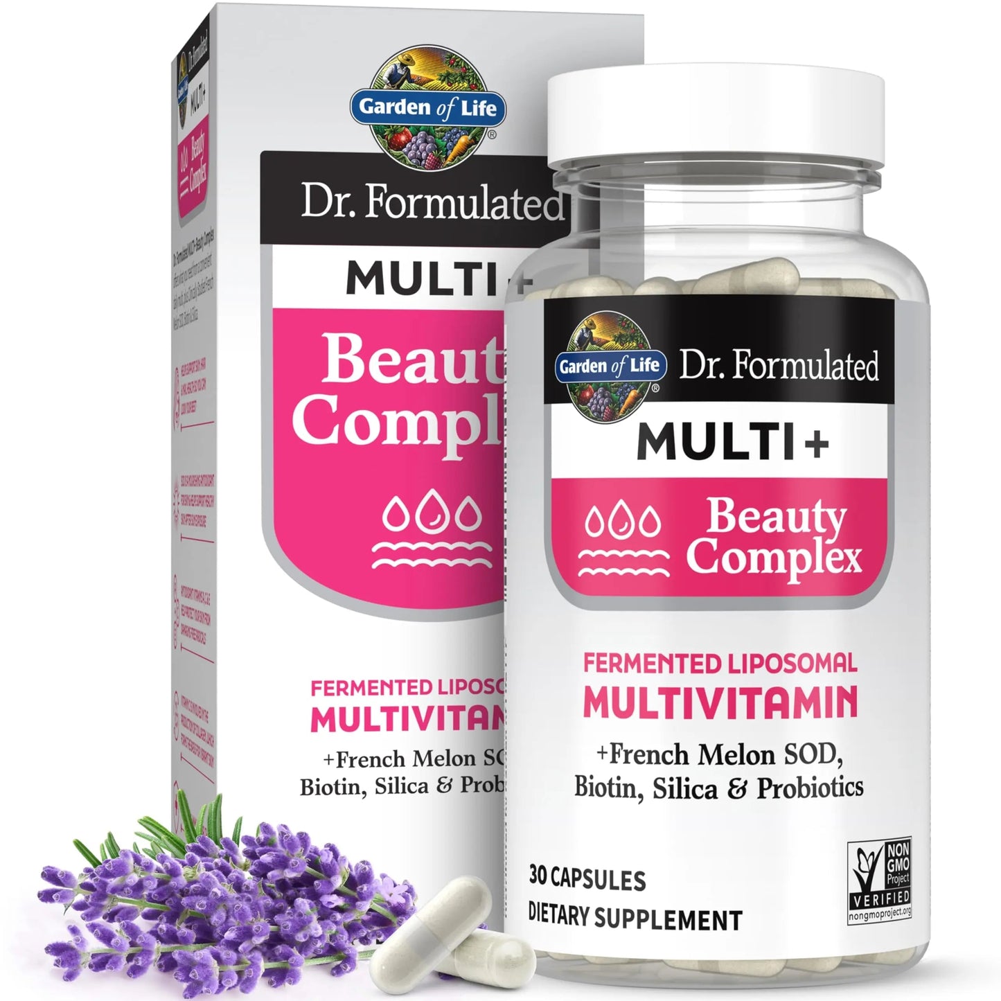 Garden of Life Dr Formulated Multi+ Beauty Complex Fermented Liposomal Multivitamin Plus Hair Skin and Nails Vitamins, French Melon SOD Garden of Life