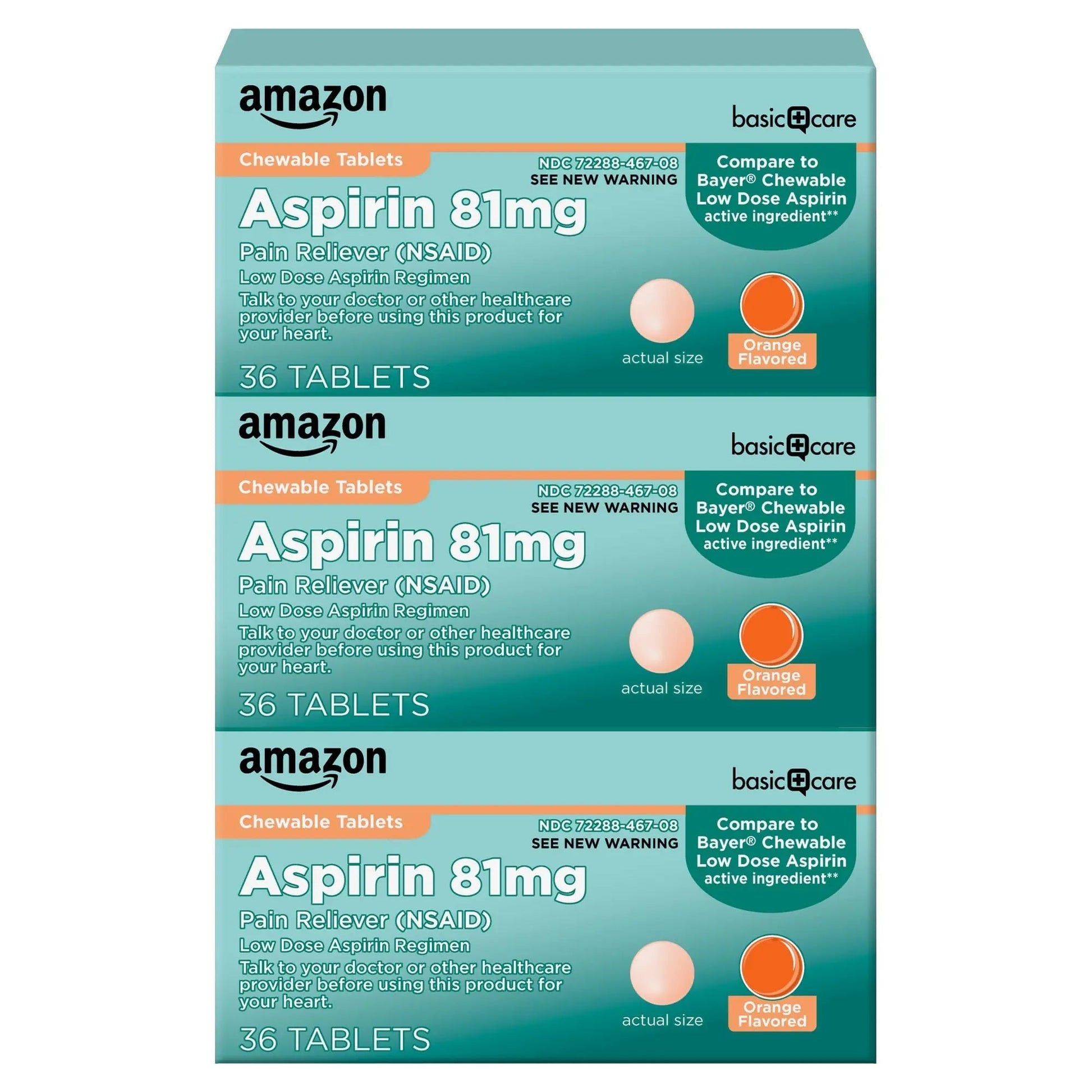Amazon Basic Care Aspirin 81 mg Pain Reliever (NSAID) Chewable Tablets, Low Dose , Orange Flavor, 36 Count (Pack of 3) Amazon Basic CareBuy Supplements Australia