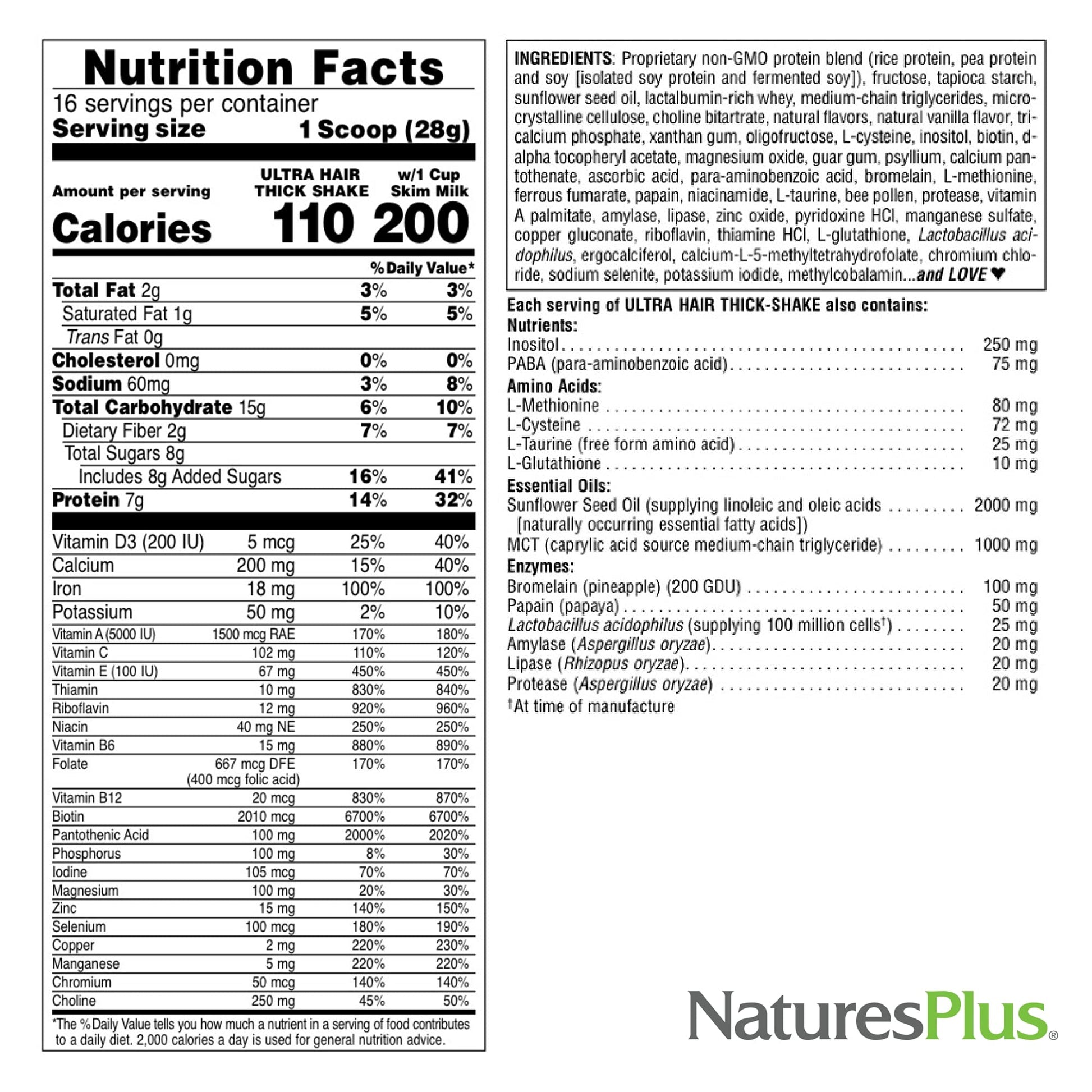 NaturesPlus Ultra Hair Thick Shake - 1 lb - French Vanilla Flavor - Hair Protein Powder for Healthy Growth - With Biotin & Amino Acids - Non-GMO, Gluten-Free - 16 Servings NaturesPlusBuy Supplements Australia