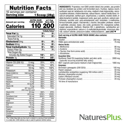 NaturesPlus Ultra Hair Thick Shake - 1 lb - French Vanilla Flavor - Hair Protein Powder for Healthy Growth - With Biotin & Amino Acids - Non-GMO, Gluten-Free - 16 Servings NaturesPlusBuy Supplements Australia