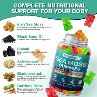 Sea Moss Gummies - Irish Sea Moss Gummies Advanced for Adults with Ashwagandha Bladderwrack & Burdock Root for Supports Immune，Energy - 60 Vegan Gummy,2PCS letollholdBuy Supplements Australia