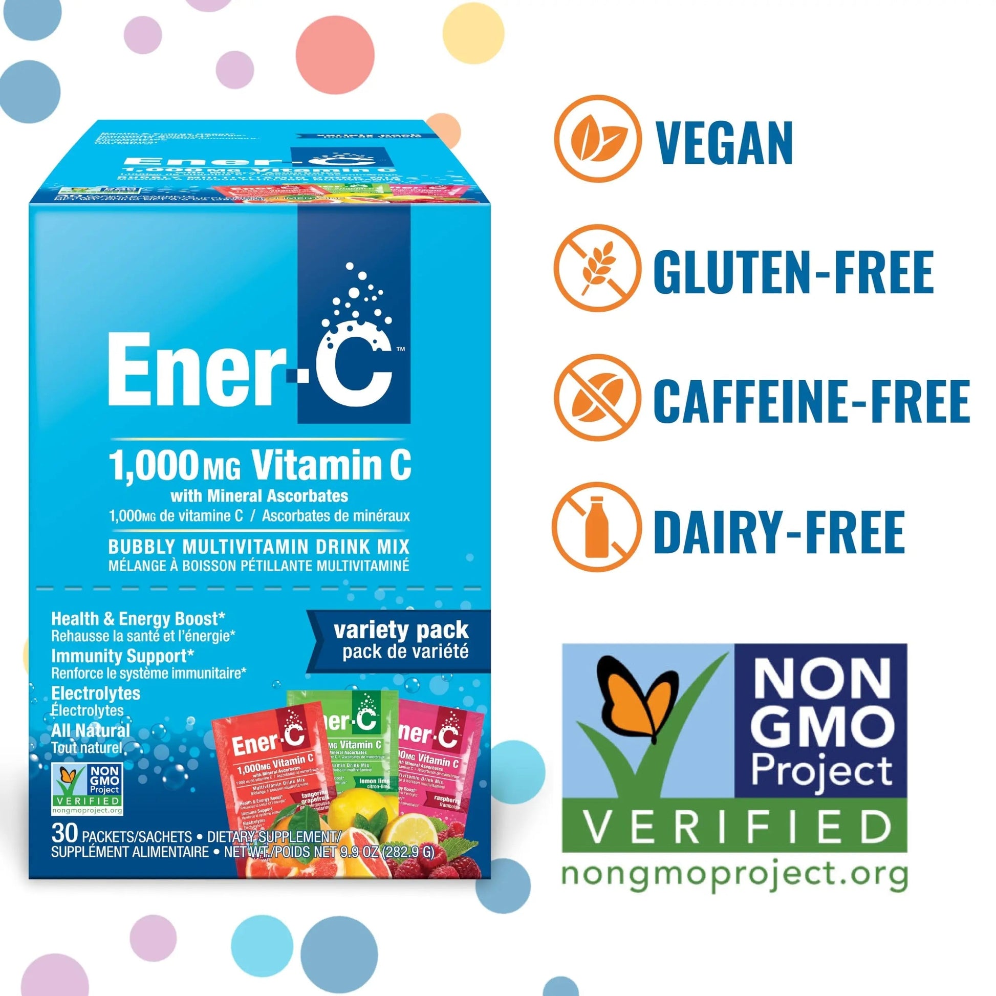 Ener-C Variety Pack Multivitamin Drink Mix Powder Vitamin C 1000mg & Electrolytes with Real Fruit Juice Natural Energy & Immune Support for Women & Men Ener-C