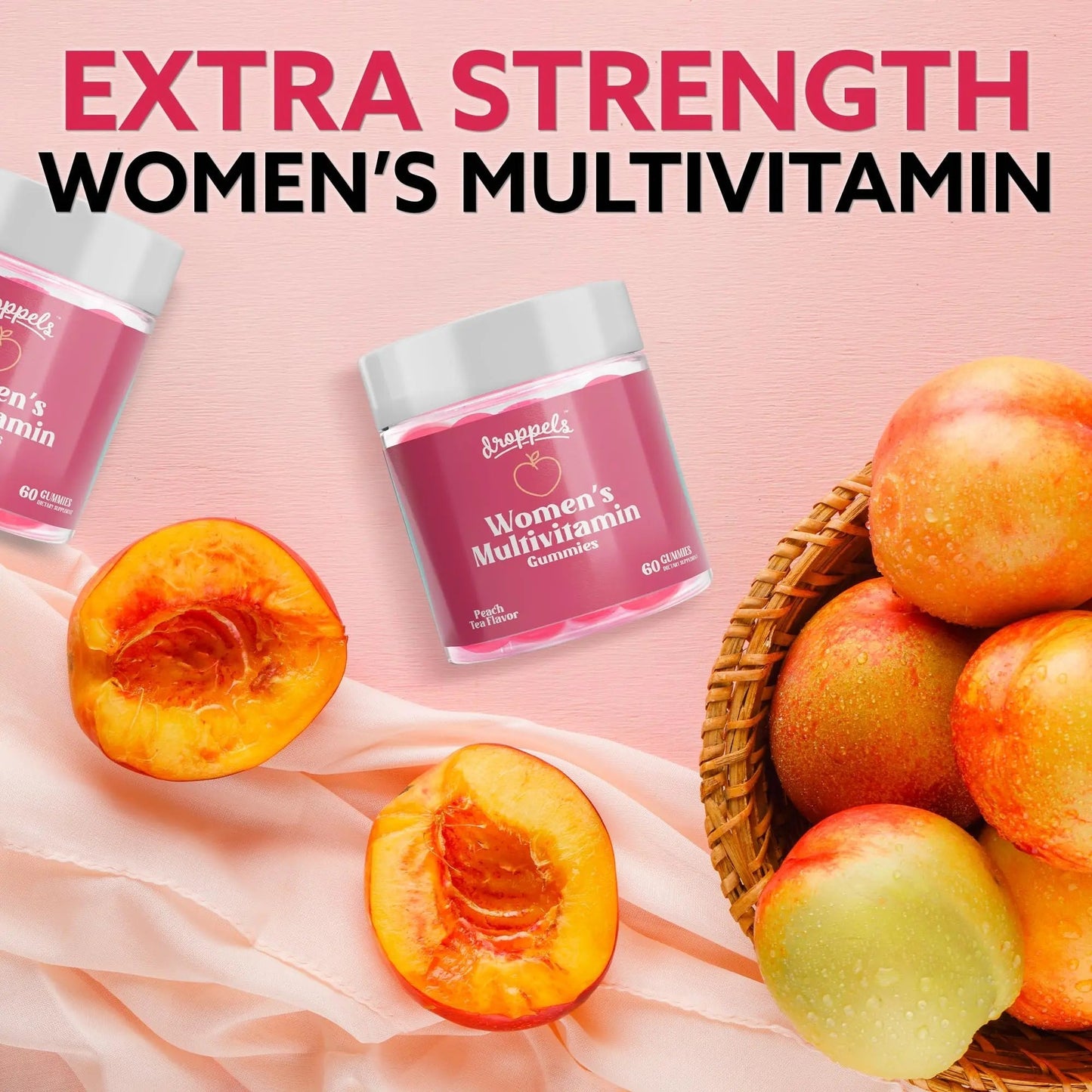 Droppels Women's Multivitamin Gummies with Folic Acid, Vitamins A, D, C, E, K, B6, B12, Biotin & More | Vegan, Non-GMO & Pectin-Based Daily Vitamins for Women | Droppels