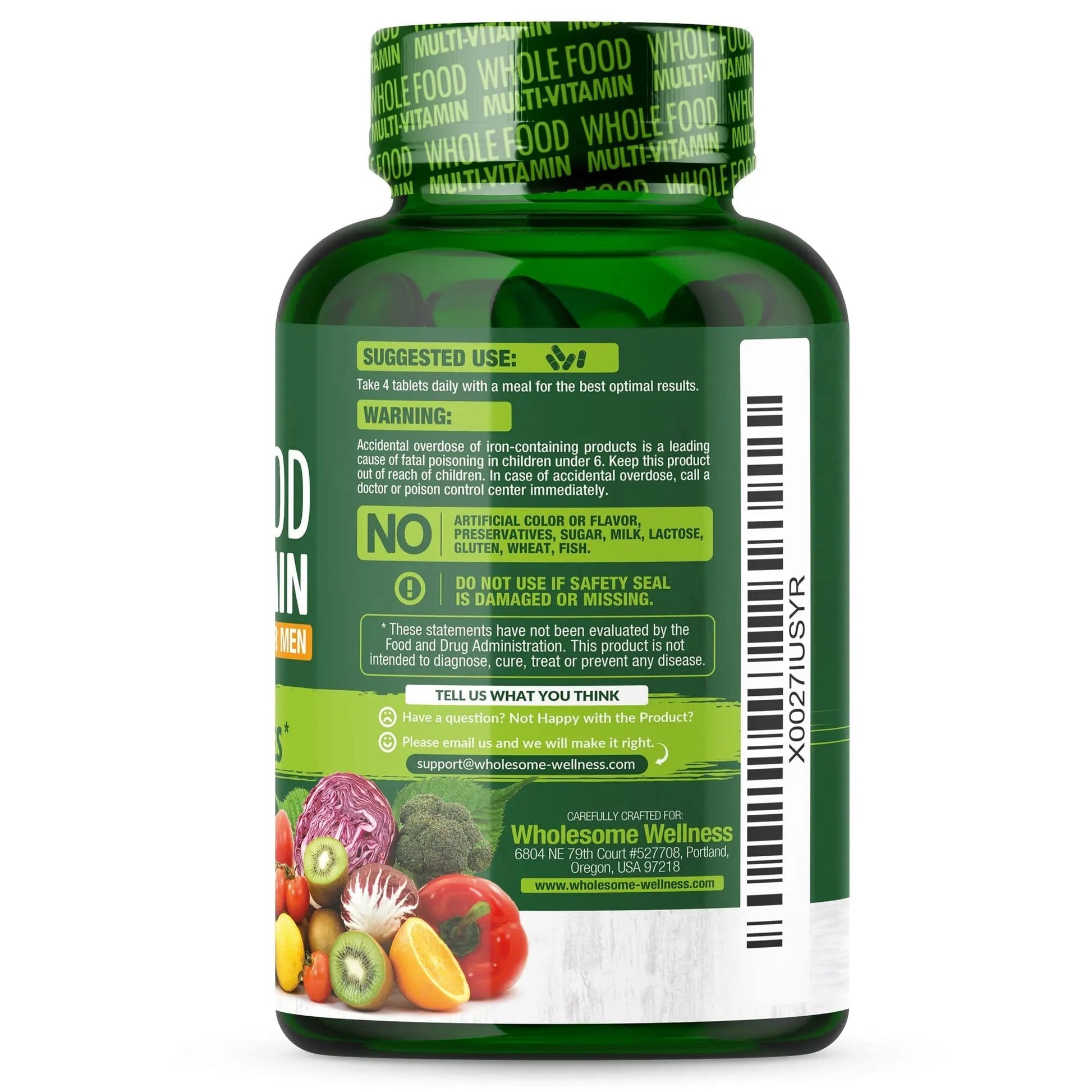 Wholesome Wellness Whole Food Multivitamin for Men - Natural Multi Vitamins, Minerals, Organic Extracts - Vegan Vegetarian - 120 Tablets Wholesome Wellness