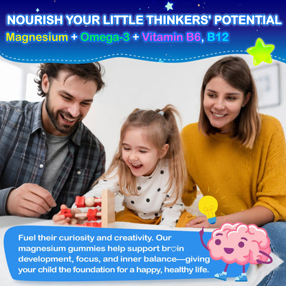Kids Magnesium Glycinate Gummies - Magnesium Glycinate Supplement 200mg with L-theanine Omega-3 Calcium Vitamin D3 & B12 for Kids Natural Zzz at Bedtime & Overall Health