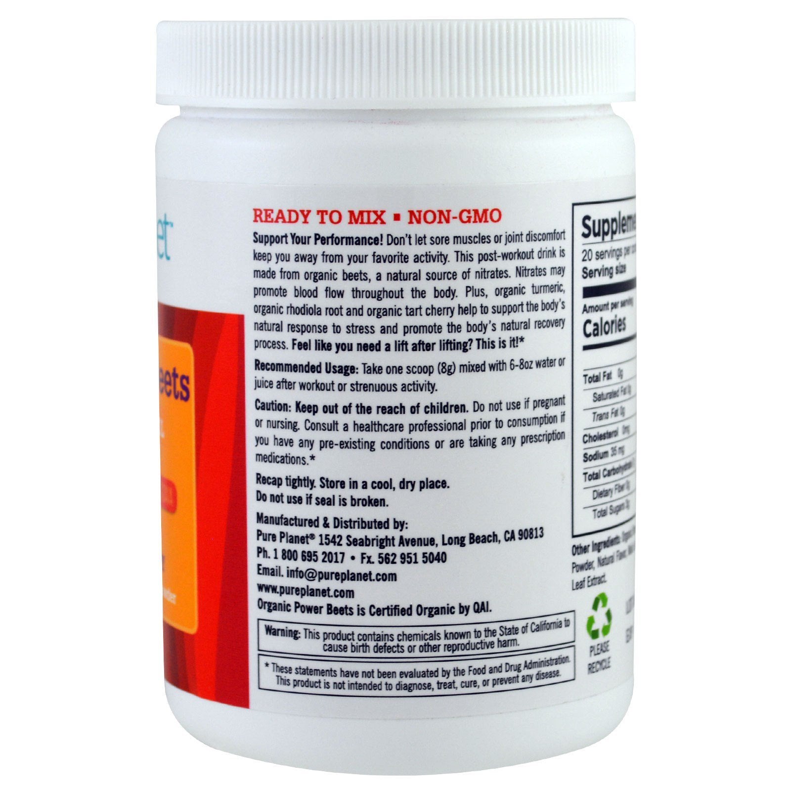 Pure Planet Organic Power Beets Preworkout Berry Burst 160 g