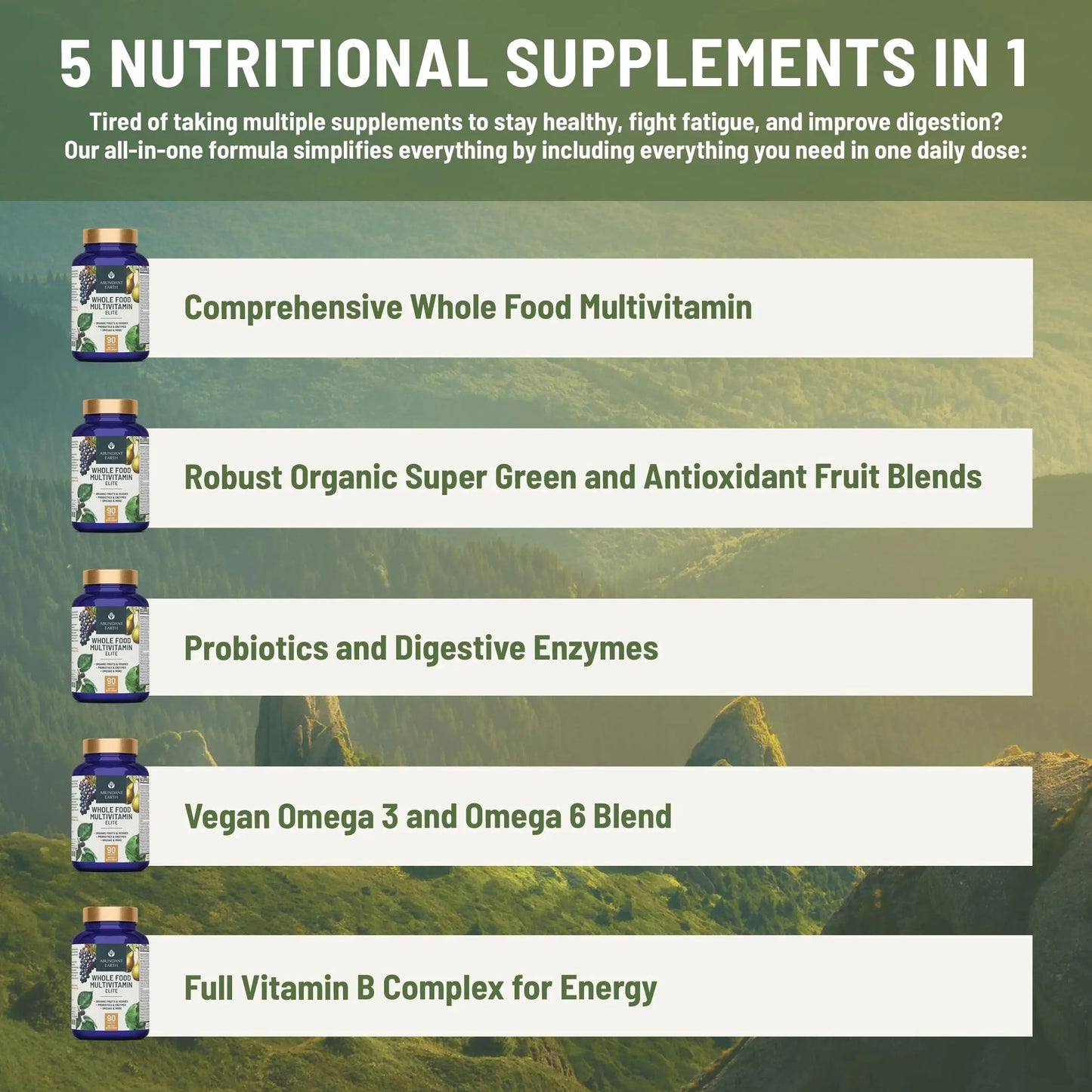 Abundant Earth Whole Food Multivitamin for Women, Daily Multi Vitamins Supplements for Men/Mens Multivitamins + B Complex, Probiotic Multi Enzyme Abundant Earth